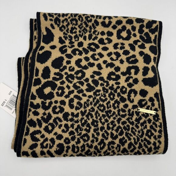 Michael Kors Leopard Animal Print Black/Brown Scarf NWT - Picture 1 of 5